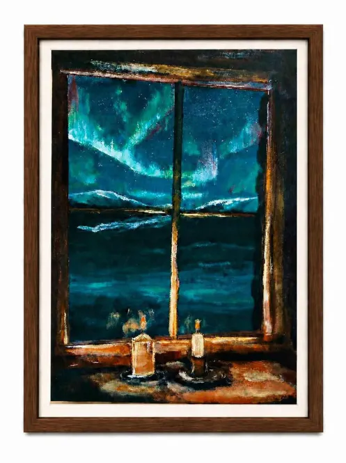 Huvudbild Poster Norrsken utanför fönstret 21x30 cm