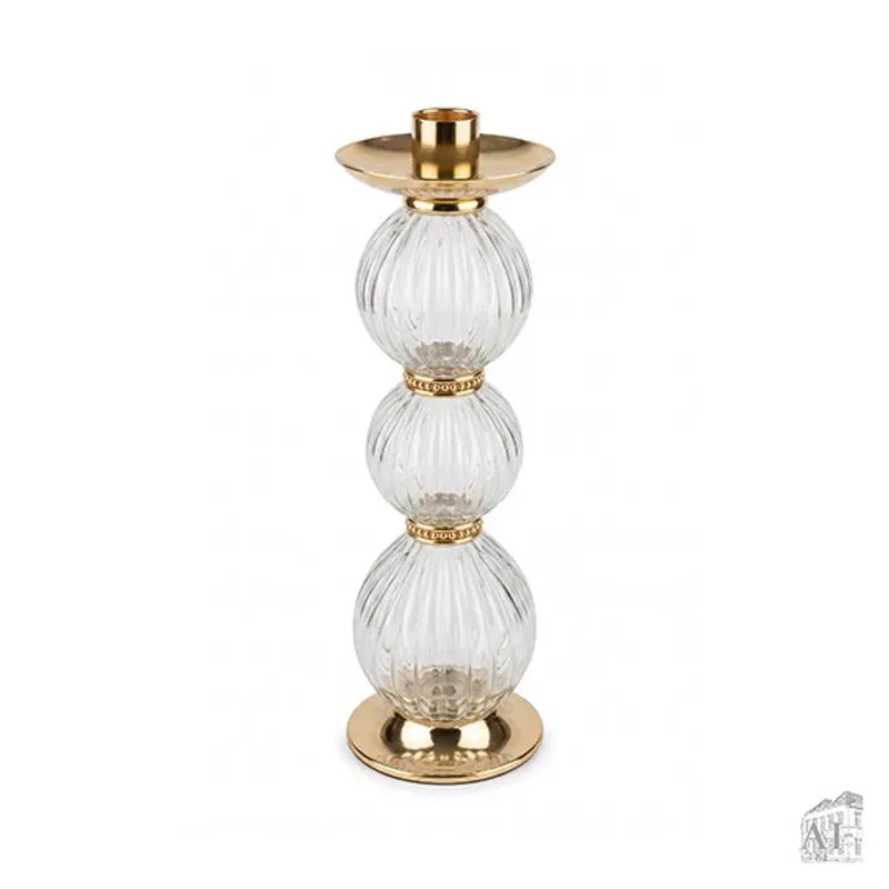 Ljusstake, H 30 cm, Ø 10 cm, Glas, Guld